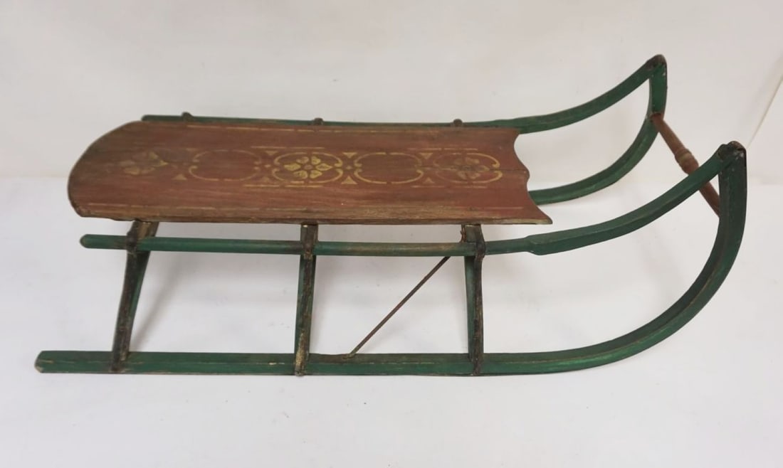 PRIMITIVE BENT WOOD PAINT DECORATED CHILD'S SLEIGH (1 of 4)