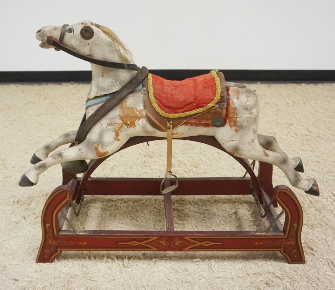 ANTIQUE CHILD'S PAINT DECORATED HORSE GLIDER (1 of 6)