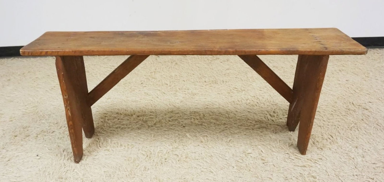 PRIMITIVE PINE BENCH: PRIMITIVE PINE BENCH, APPROXIMATELY 12 IN X 53 IN X 21 IN HIGH