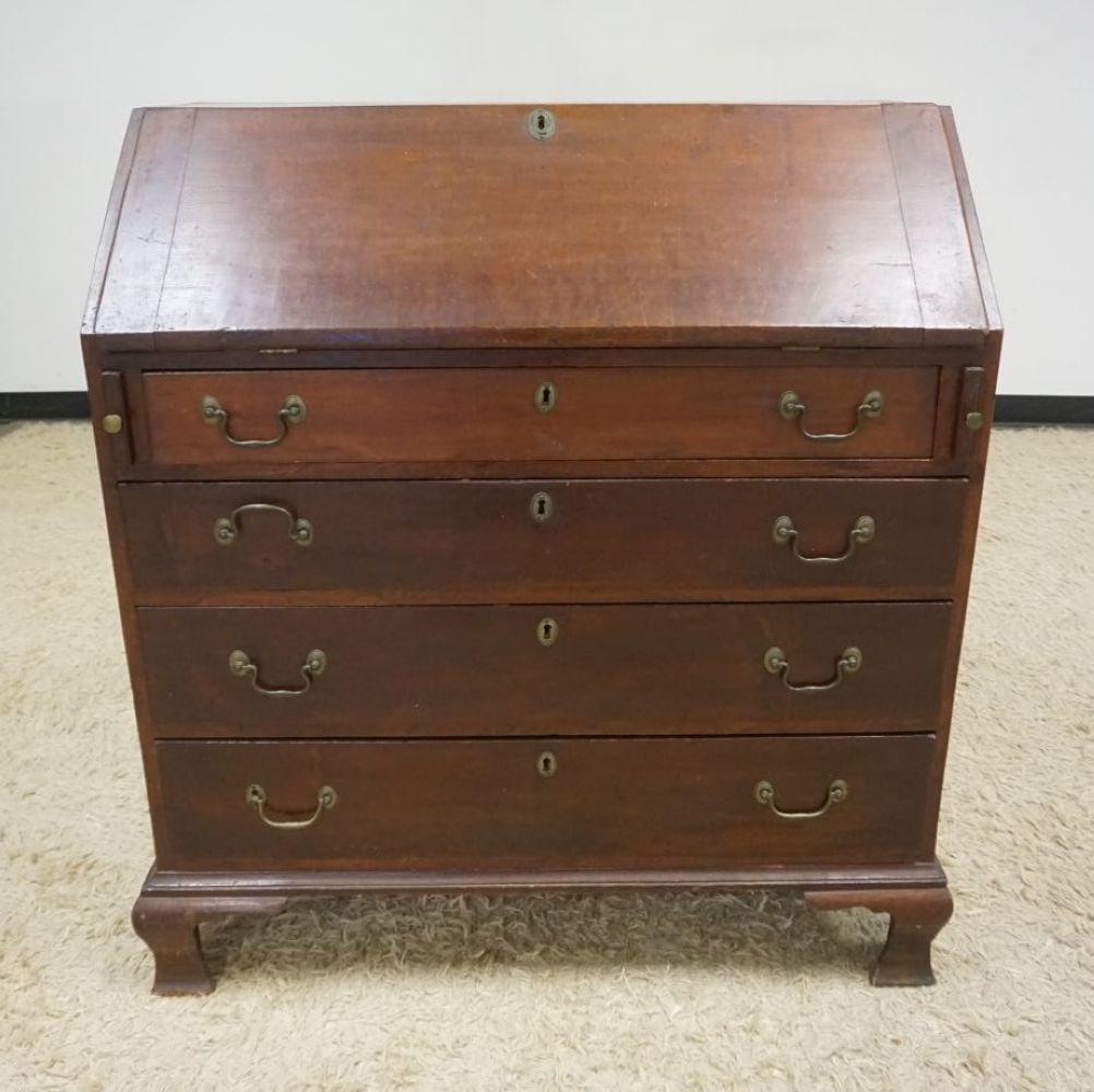 ANTIQUE CHERRY SLANT FRONT SECRETARY: ANTIQUE CHERRY SLANT FRONT SECRETARY W/DOVETAILED CASE, APPROXIMATELY 20 IN X 37 IN X 40 IN