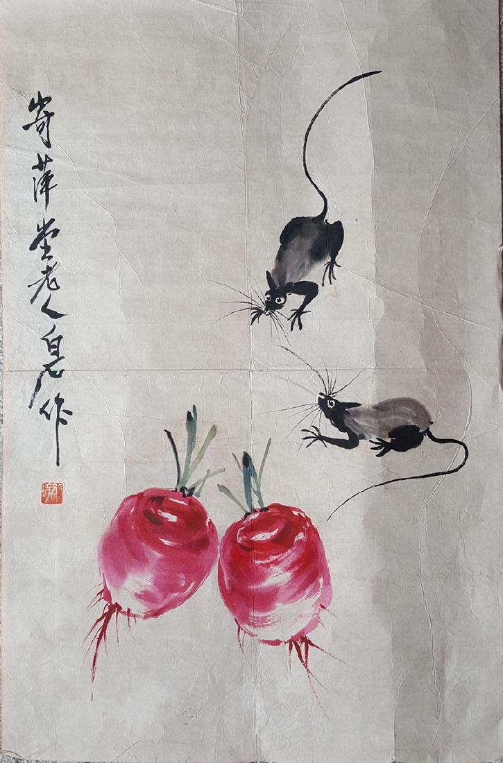 Chinese Painting,Qi Baishi(1864-1957): Chinese Painting Qi Baishi(1864-1957)is a famous Chinese painting master.Painting net size:Height 69cm ,Wide 45cm.Good condition,Some traces of the old long-term storage., refer to the many pictures. 