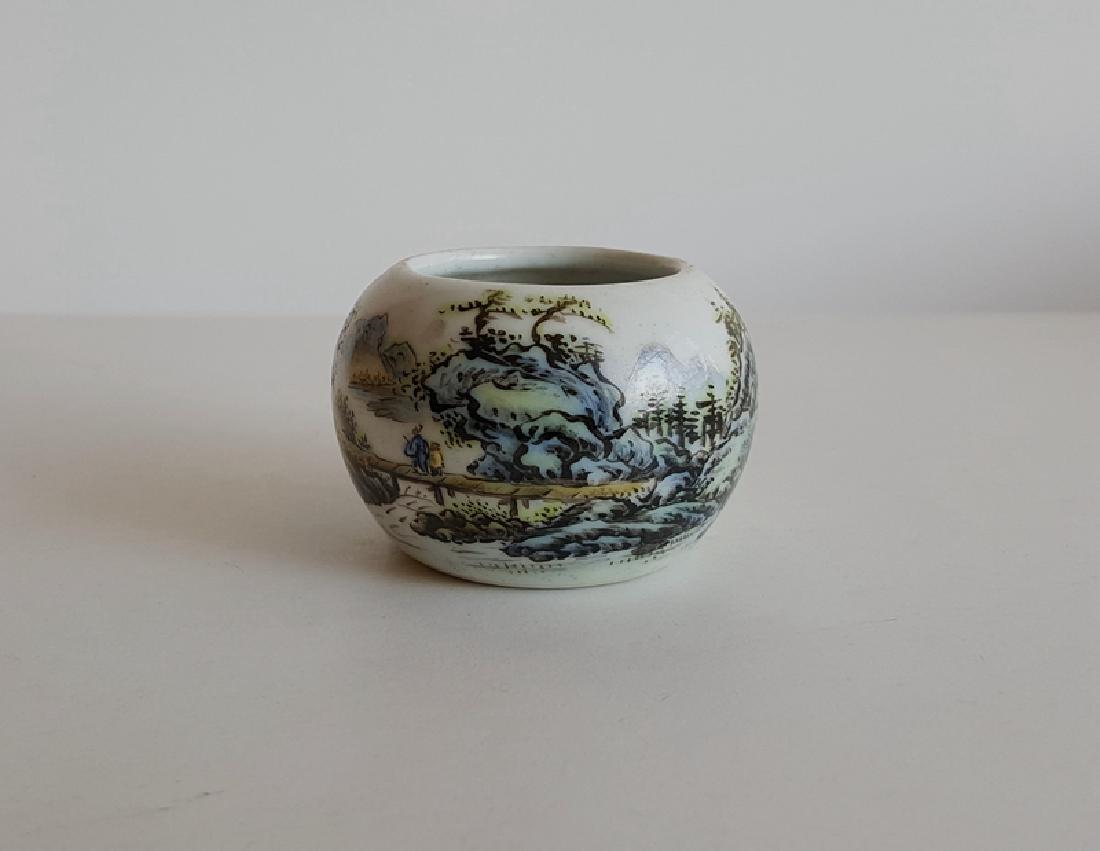 Small Chinese Famille Rose Porcelain Brush Washer: Small Chinese Famille Rose Porcelain Brush Washer Wang Xiaoting is a famous ceramic painting master during the Republic of China.Very beautiful mountain picture.Very good, no cracks, no chips, no rest