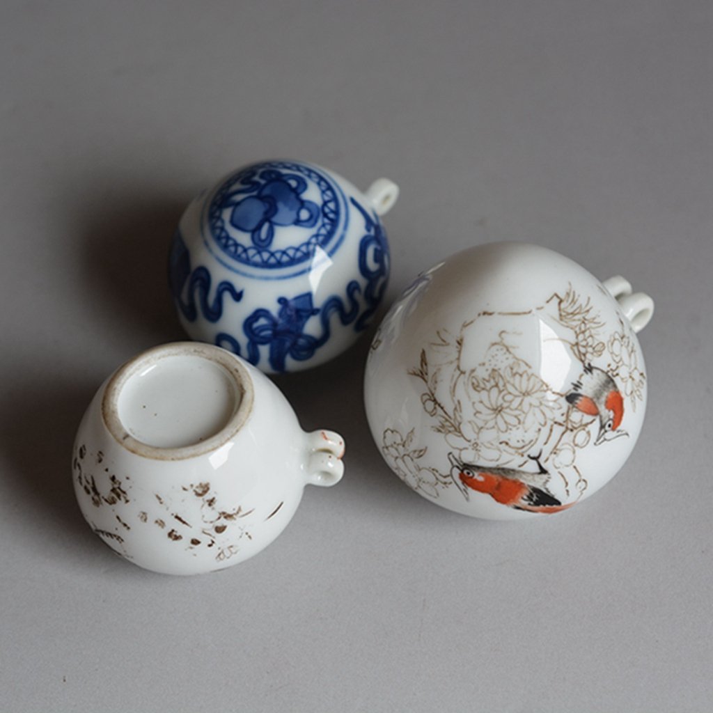 Three Chinese Porcelain Bird Food Jars (1 of 4)