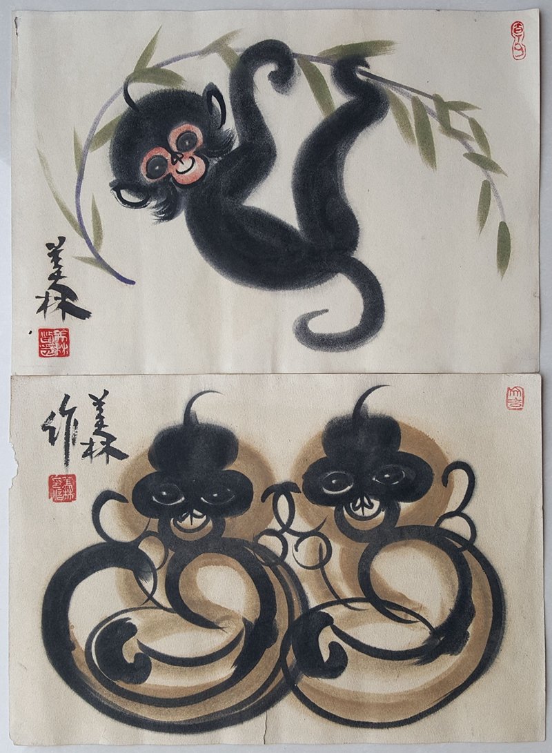 Two Chinese Paintings,Han Meilin(1936-): Two Chinese Paintings,Han Meilin(1936-)is a famous Chinese painting master.Painting net size:Height25.3cm ,Wide37.5cm.Good condition,Some traces of the old long-term storage, refer to the many picture