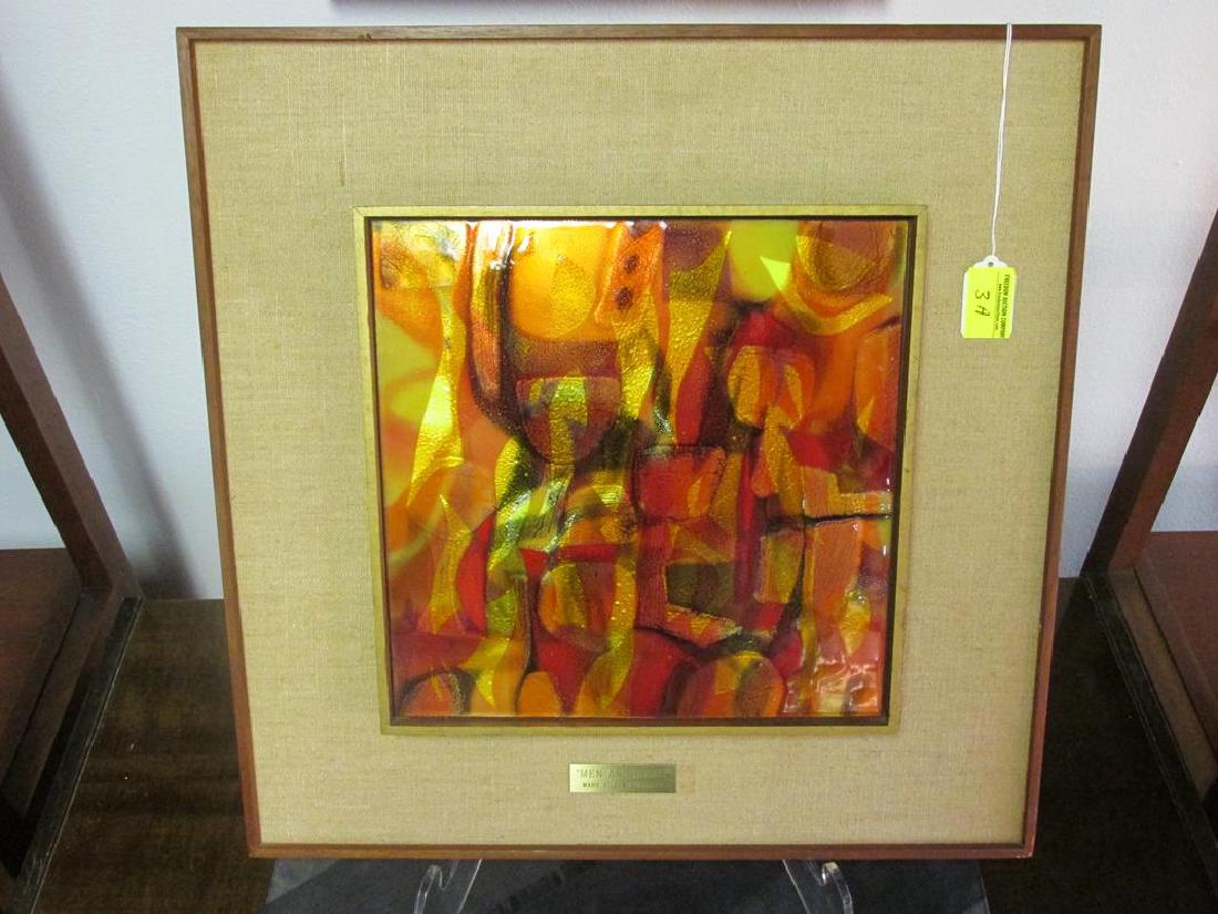 "MEN & IDEAS" MARY ELLEN MCDERMOTT: IMPORTANT VINTAGE 1950'S ENAMEL ON COPPER PAINTING BY OHIO ARTIST/TEACHER MARY ELLEN MCDERMOTT (1919-1998),ENAMEL MIXED MEDIA ART PIECE, 18.5"X18.5" OVERALL