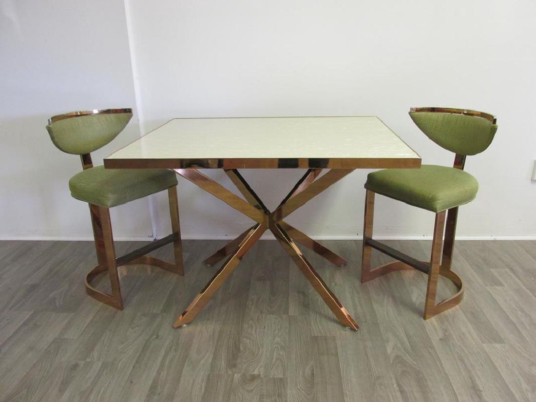 KARL SPRINGER (ATTR.) DINING TABLE, 2 CHAIRS: BEAUTIFUL SHELL TOP, 36W,42L, 30.5H