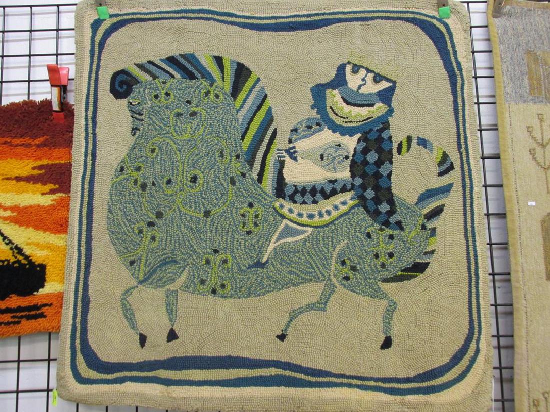 1950'S HOOKED RUG, EVELYN ACKERMAN (ATTR.): GOOD ORIGINAL VINTAGE CONDITION, 44"