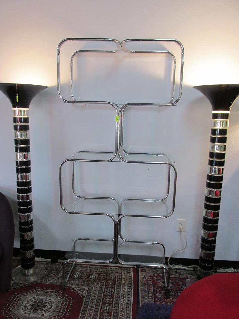 MILO BAUGHMAN STYLE ETAGERE: GLASS AND CHROME