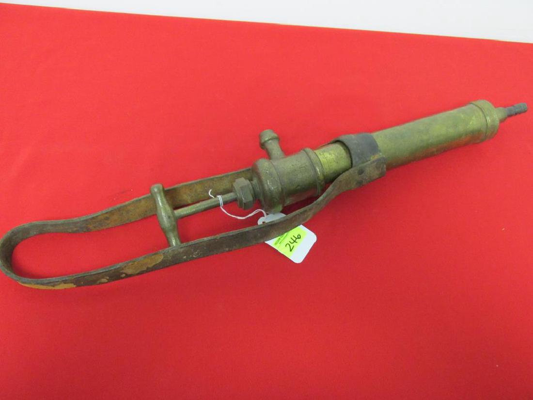 BRASS FIRE PUMP WITH LEATHER STRAP (1 of 1)