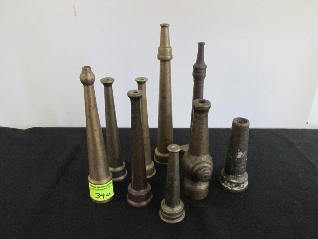COLLECTION OF 9 ASSORTED BRASS FIRE NOZZLES (1 of 1)