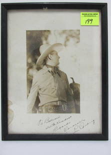 LOU GEHRIG AUTOGRAPHED PHOTO: 1938 FILM PHOTO OF GEHRIG AS STAR IN HIS ROLE IN THE MOVIE "RAWHIDE". SOME STAINING ON MATTE, PERSONALIZED