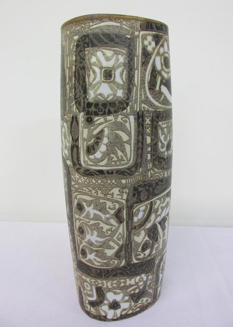 NILS THORSSON FOR ROYAL COPENHAGEN FAJANCE VASE: HEIGHT IS 11.5"