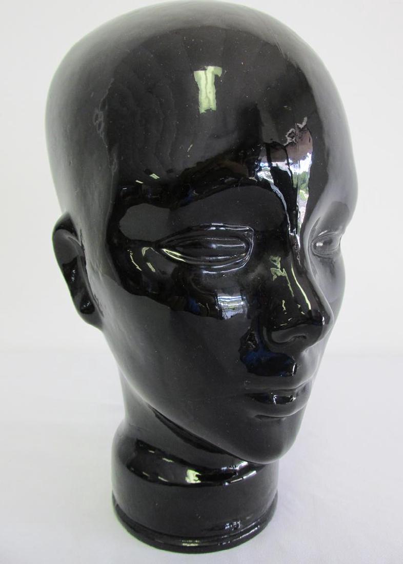 LIFE SIZE BLACK GLASS HEAD: HEIGHT IS 11"
