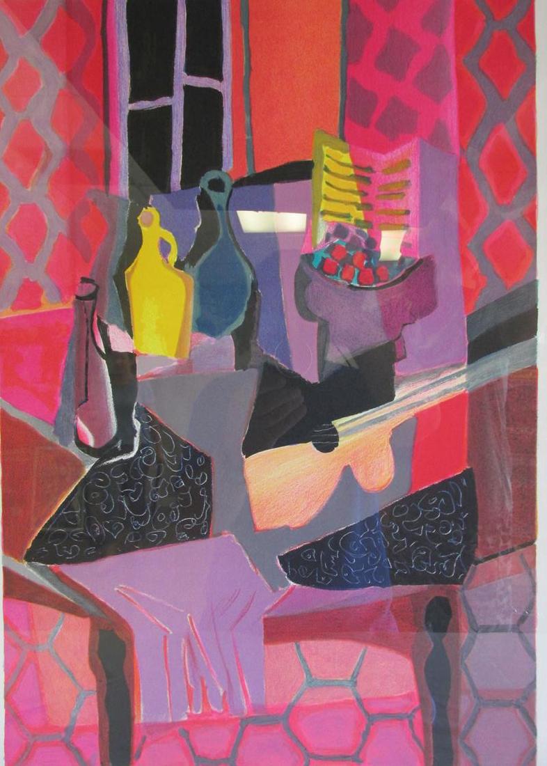 MARCEL MOULY LITHOGRAPH "GUITARE SUR GUERIDON": S/N, 34"X27"
