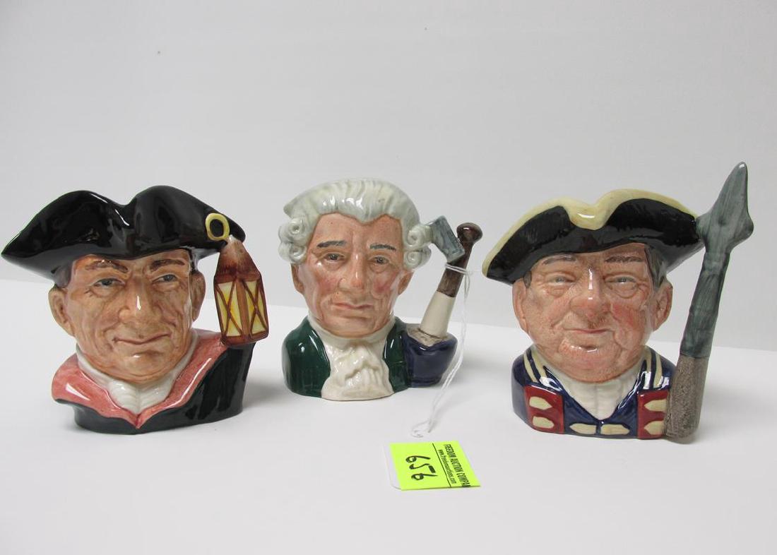 3 ROYAL DOULTON TOBY MUGS: WILLIAMSBURG CHARACTERS INCL. APOTHECARY, NIGHT WATCHMAN, GUARDSMAN