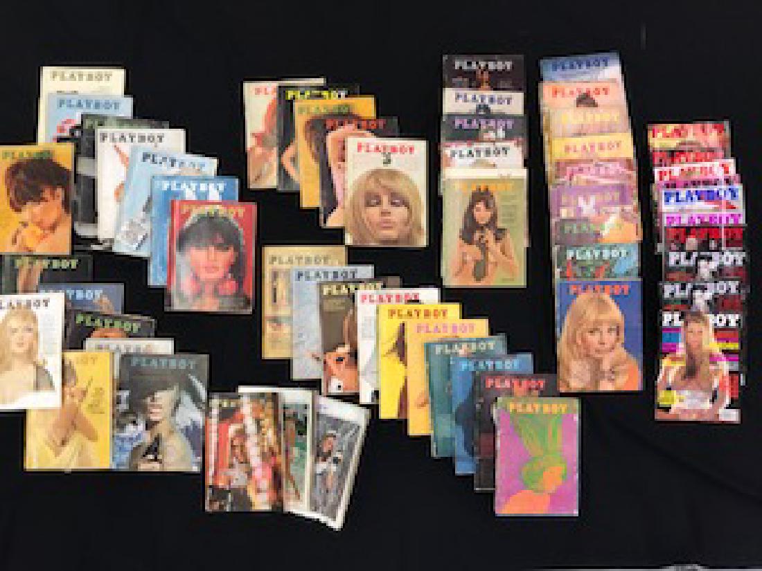 COLLECTION OF PLAYBOY MAGAZINES: INCLUDES ISSUES FOR 1965 (8), 1966 (8), 1967 (10), 1968 (9), 1969 (8), VIP ISSUES AND SEVERAL MODERN ISSUES. COMPLETE INVENTORY AND CONDITION AVAILABLE UPON REQUEST. SOME ISSUES HAVE DETACHED COVERS.