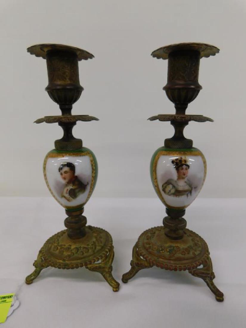 SEVRES PORCELAIN, ORMOLU CANDLESTICKS: FEATURING JOSEPHINE - NAPOLEON, HEIGHT IS 8"