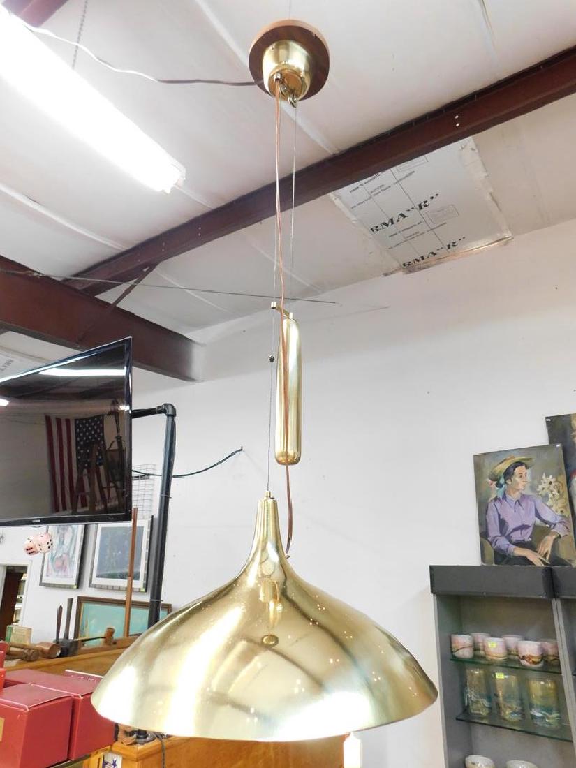 PAAVO TYNELL FOR LIGHTOLIER COUNTERWEIGHT CHANDELIER: BRASS BODY WITH FROSTED LENS, NOT THE ORIGINAL FINIAL, EXCELLENT CONDITION