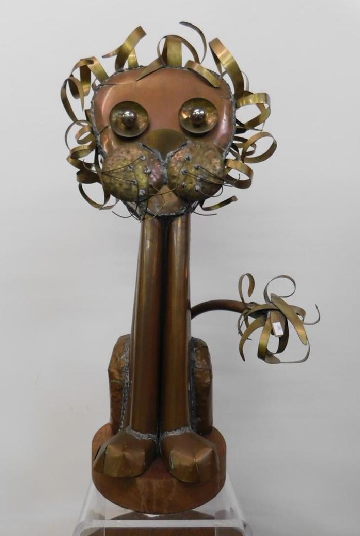 ALBERT GUIBARA STYLE LION SCULPTURE: MARKED "CYNDEL". STUNNING MIXED-METAL SCULPTURE IN THE STYLE OF GUIBARA. 28"