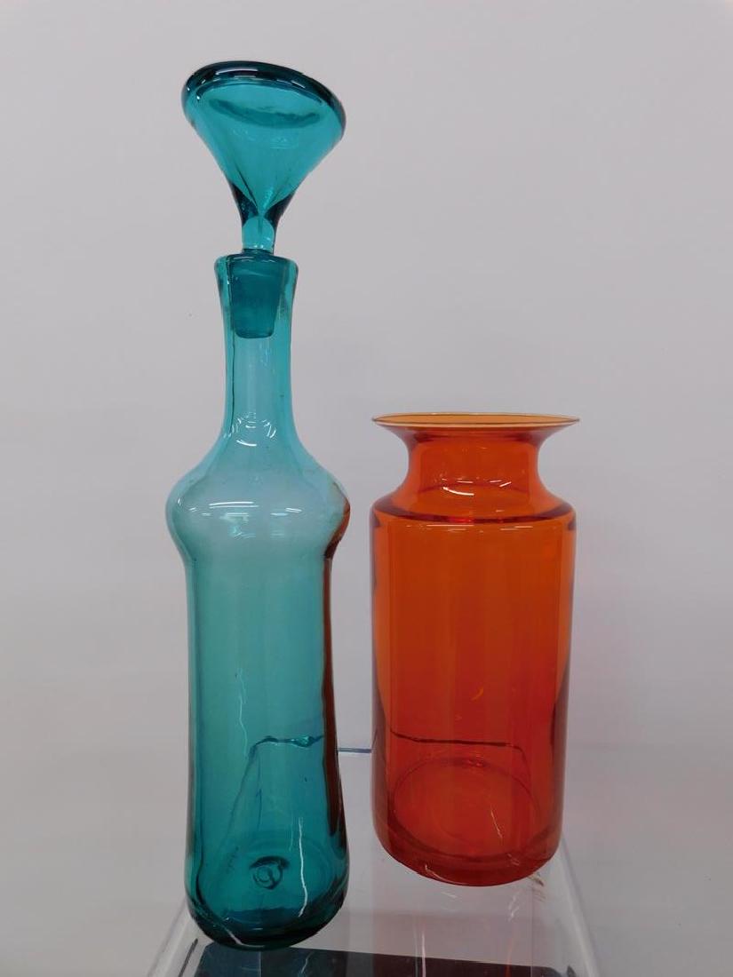 BLENKO VASE AND DECANTER: 9.75"H, 15"H