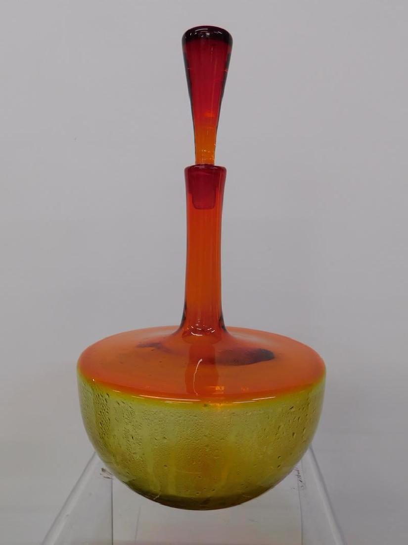 BLENKO TWO-TONE TANGERINE DECANTER WITH STOPPER: 14"