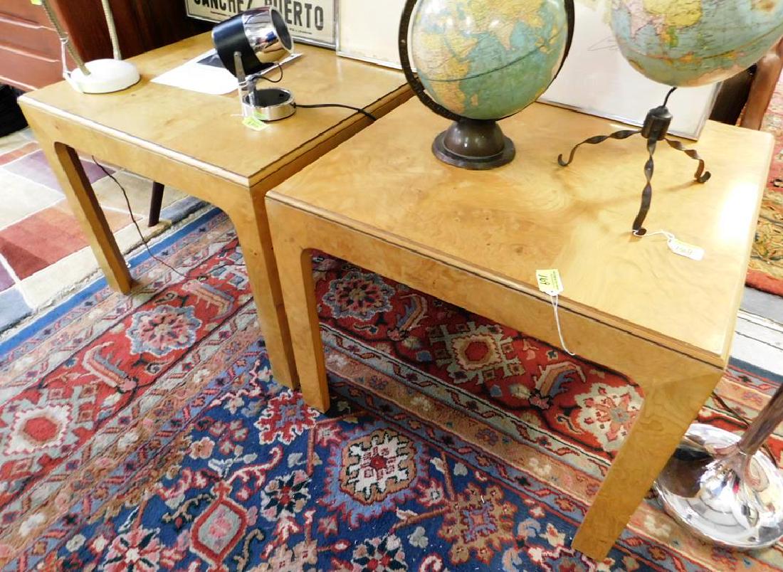 PAIR - HENREDON "SCENE TWO" BURL OLIVE TABLES: IN THE STYLE OF MILO BAUGHMAN. 26" TOP, 21"H