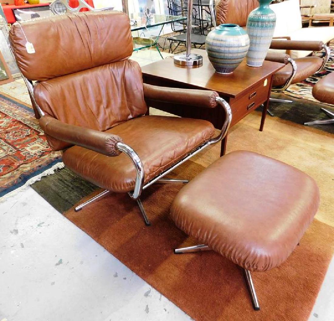 SELIG VINYL COVERED CHROME LOUNGE CHAIR WITH OTTOMAN: SEE TITLE