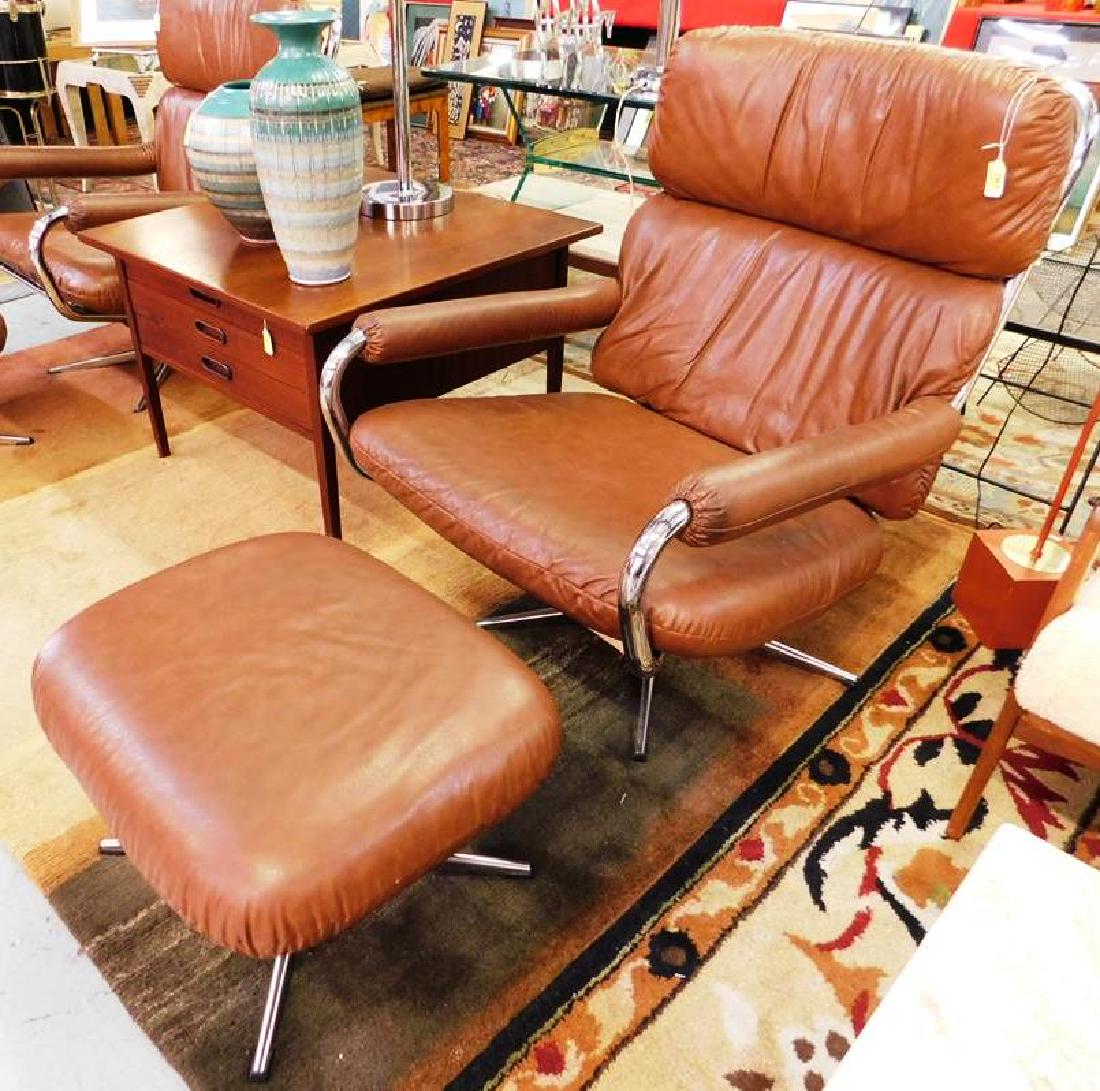 SELIG VINYL COVERED CHROME LOUNGE CHAIR WITH OTTOMAN: SEE TITLE
