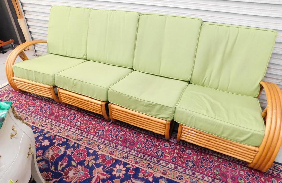 PAUL FRANKL (MANNER OF) 4 SECTION RATTAN SETTEE: 102"L