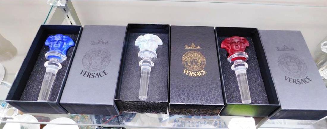 3 ROSENTHAL "VERSACE" WINE STOPPERS: LEADED CRYSTAL, WITH ORIGINAL BOXES