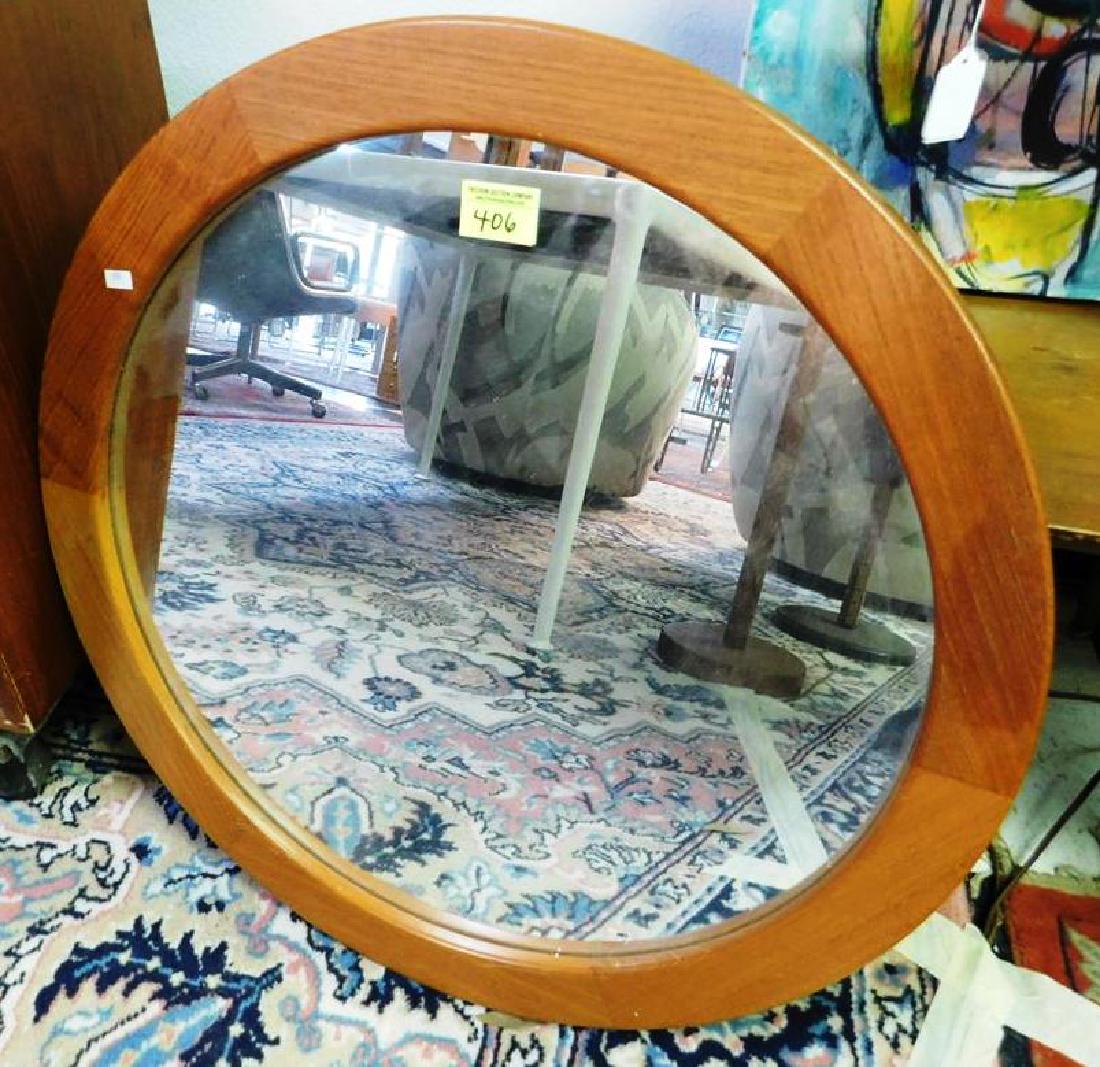 PEDERSEN & HANSEN TEAK WALL MIRROR: 23" DIA.