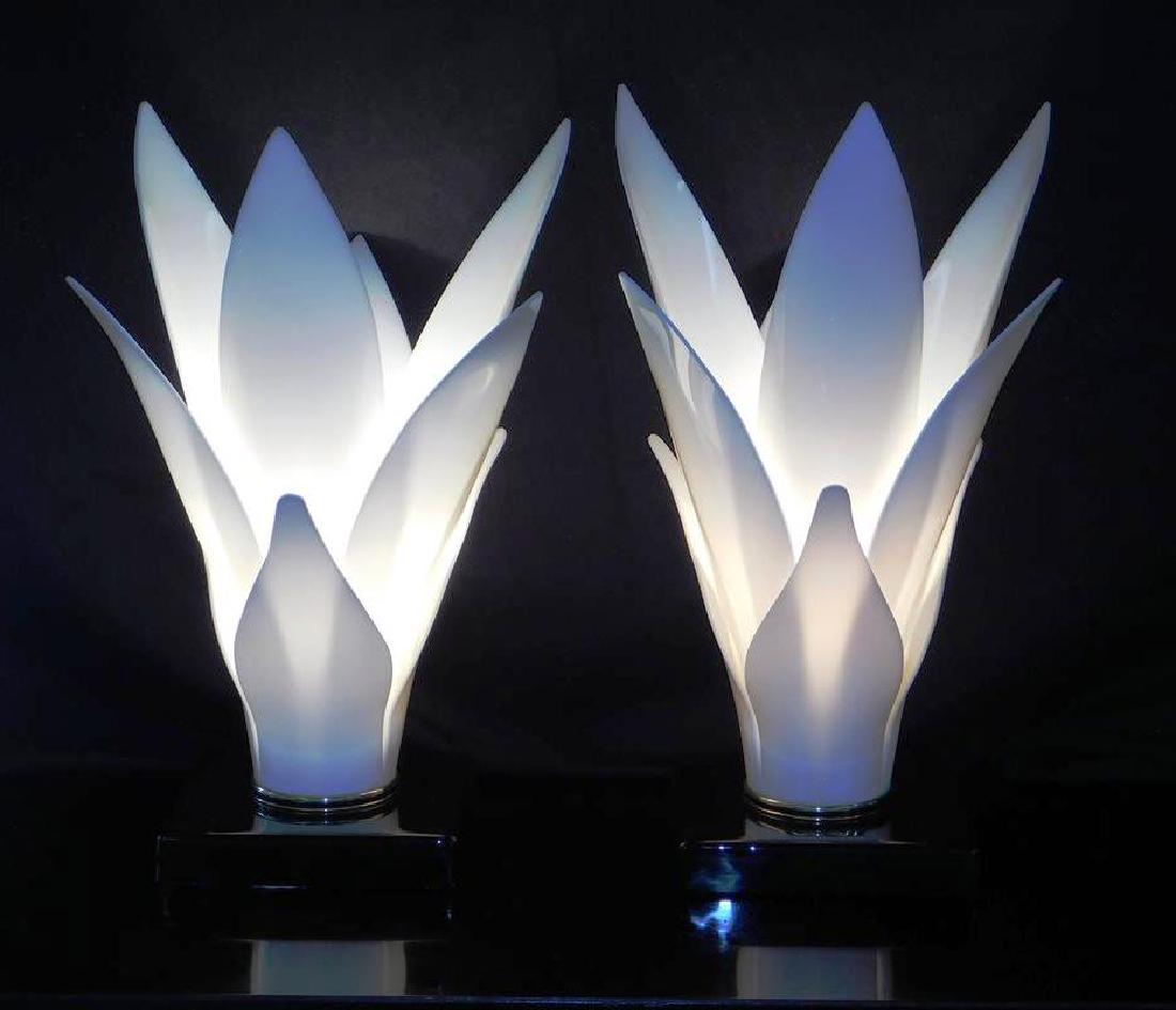 ACRYLIC FLORAL TABLE LAMP PAIR: MANNER OF ROUGIER