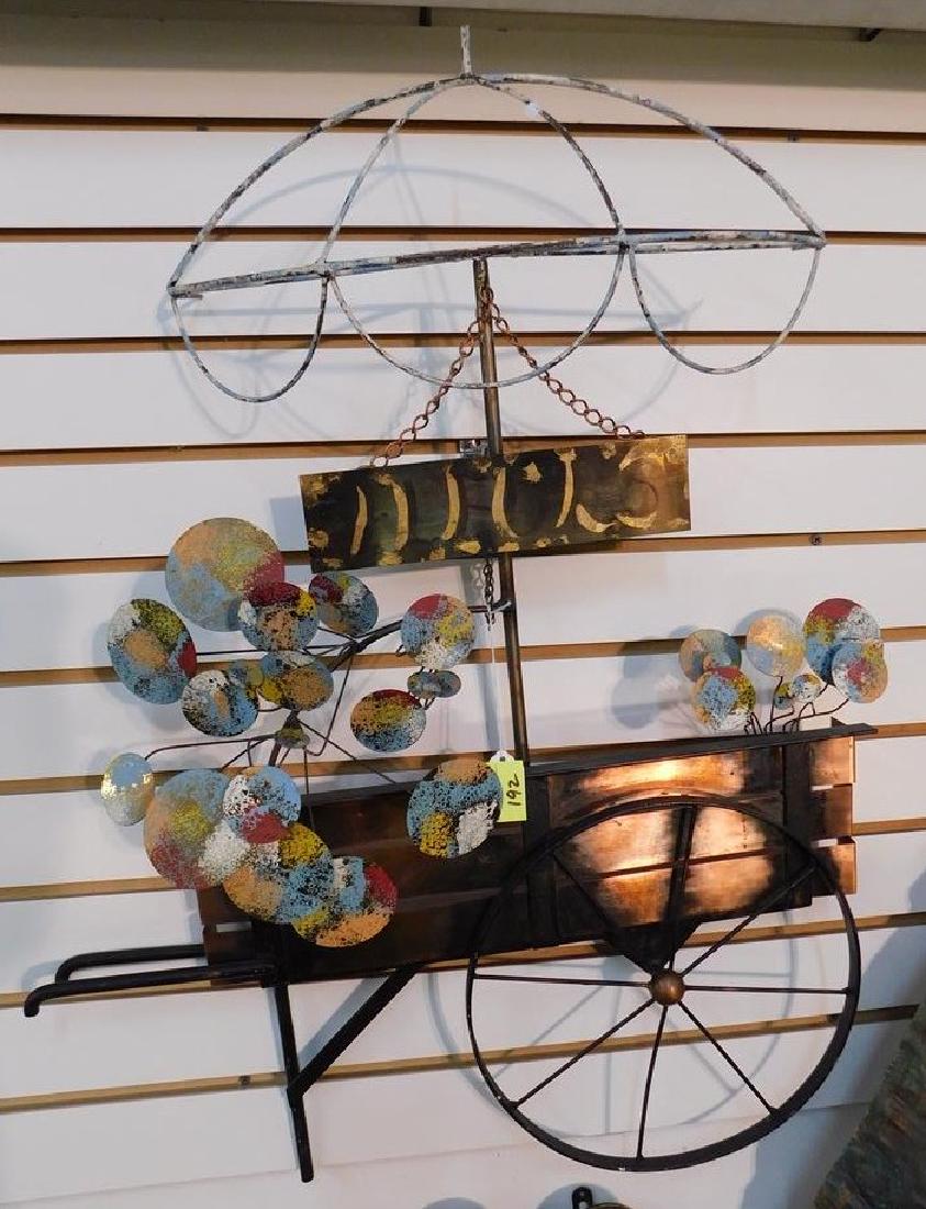 CURTIS JERE FLOWER CART METAL WALL SCULPTURE: HEIGHT IS 30"