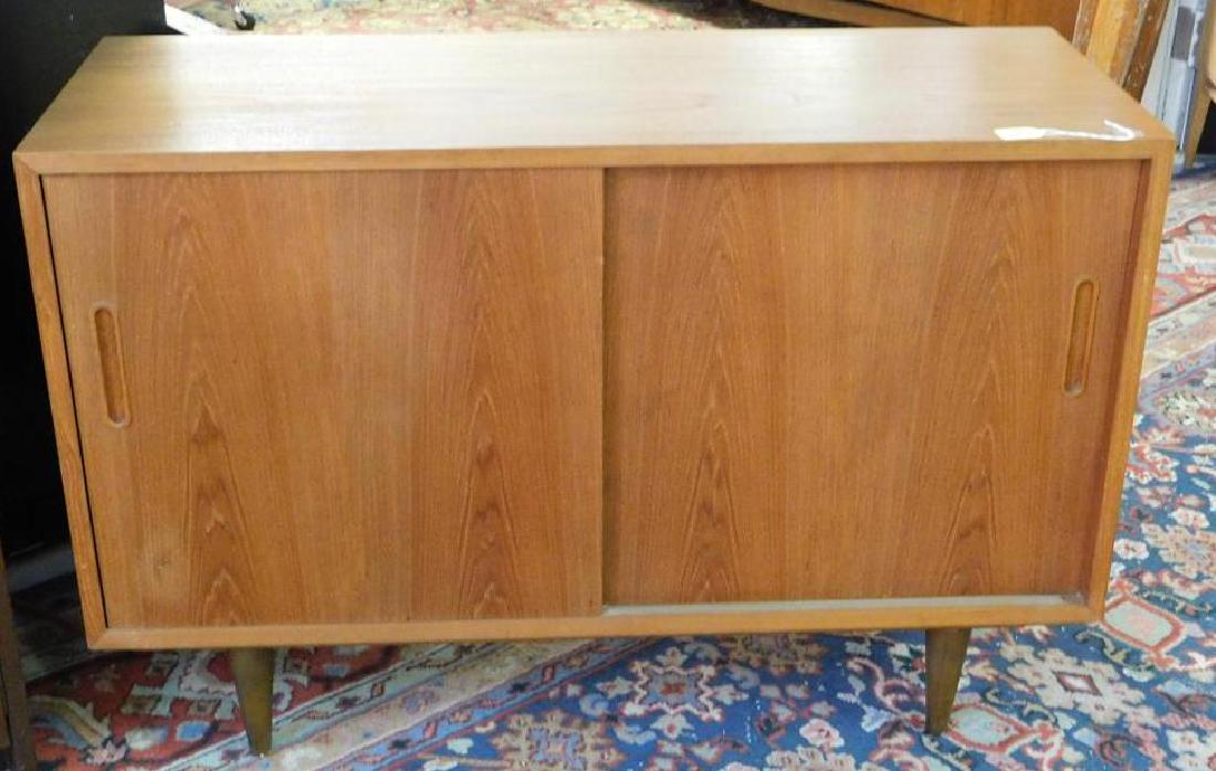DANISH TEAK SLIDE DOOR CREDENZA: 42"W, 17"D, 24"H