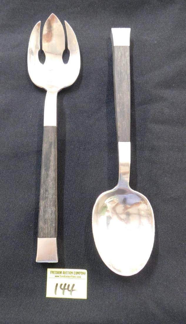 HAND-WROUGHT STERLING & ROSEWOOD SALAD SET: MANNER OF WILLIAM SPRATLING