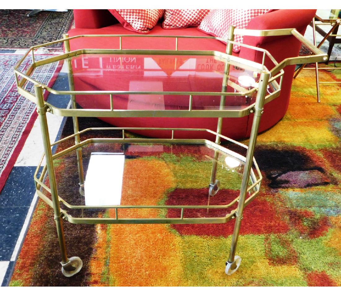 BAUGHMAN-STYLE BRASS BAR CART: 19"W, 34"L, 28"H