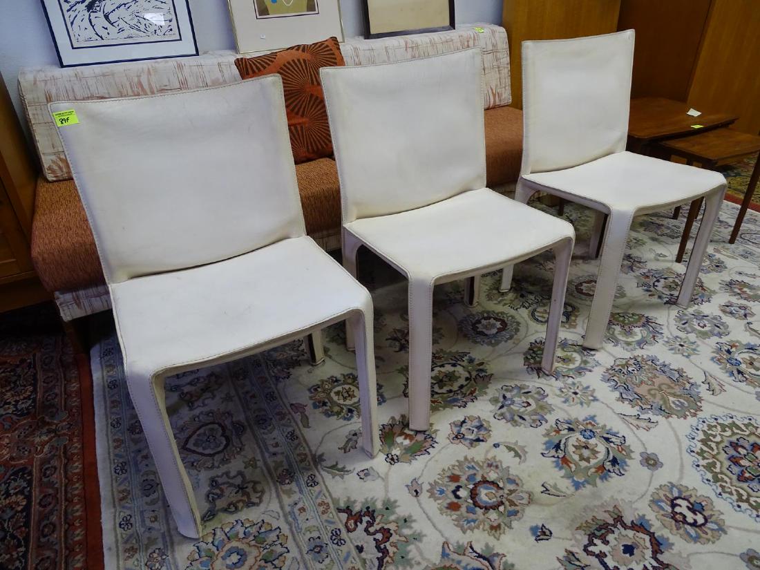 3 MARIO BELLINI FOR CASSINA - ITALY, LEATHER CHAIRS: SHOWING SIGNS OF WEAR CONSISTENT WITH AGE AND USE