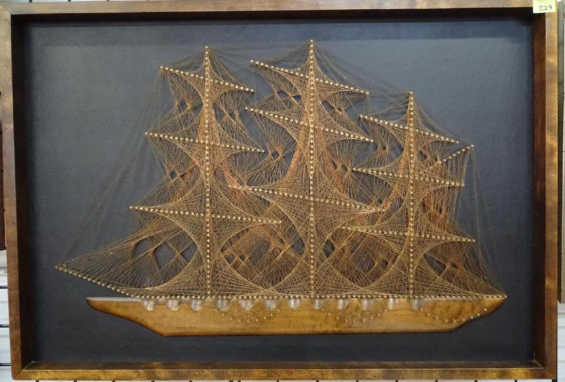 COPPER WIRE WALL SCULPTURE OF SAILING SHIP: 39"X27"