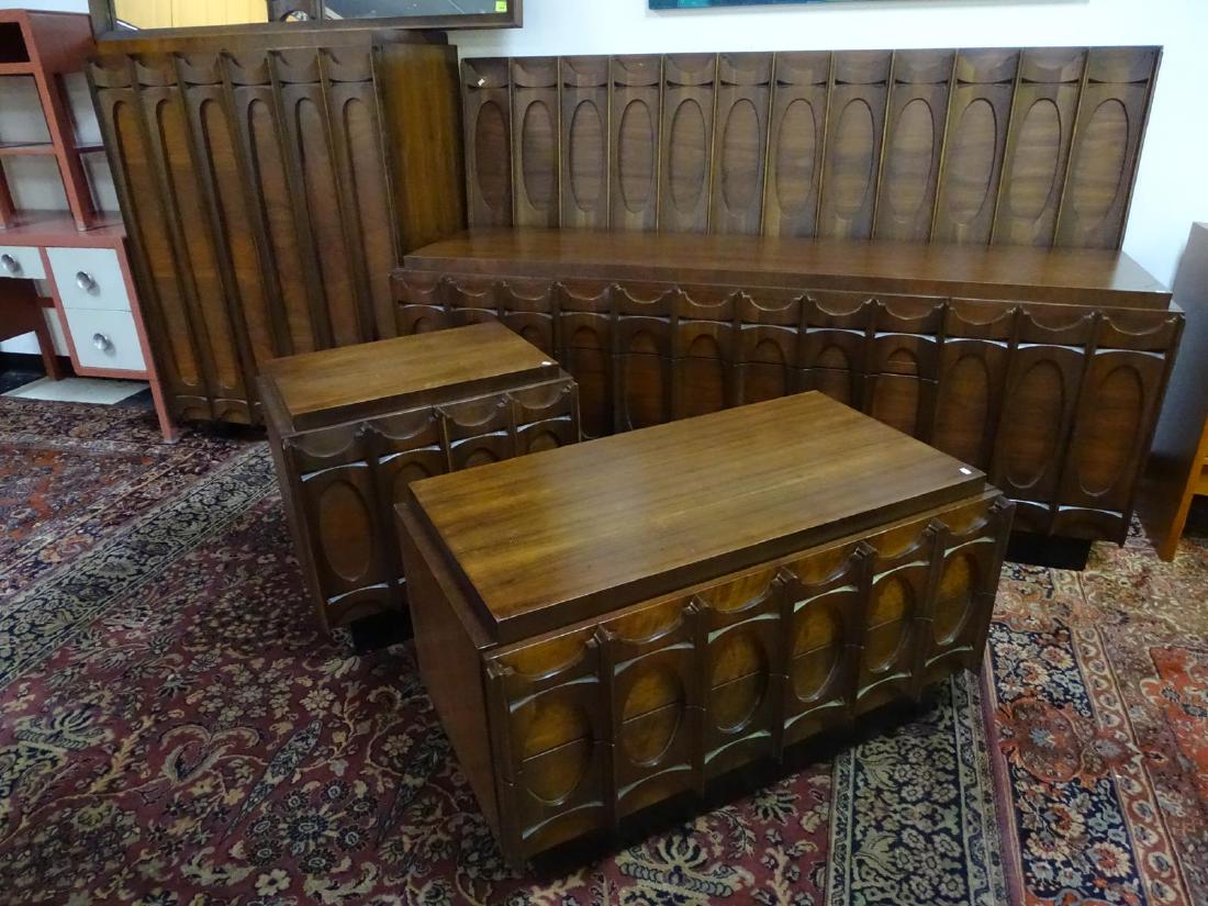 VINTAGE 6 PC. BEDROOM SUITE - CANADA: INCLUDES ARMOIRE, TRIPLE DRESSER, MIRROR, 2 SIDE STANDS, KING HEADBOARD