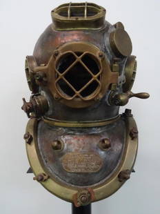 AUTHENTIC U.S. NAVY MARK V DIVING HELMET: A. SCHRADER'S & SON, DIVISION OF SCOVILL MFG. CO. INC. NO.235A. DATED JUNE 1942. THIS UNIT IS CONFIRMED AS AUTHENTIC AND DOES HAVE SIGNES OF WEAR AND USE. APPEARS TO BE COMPLETE.