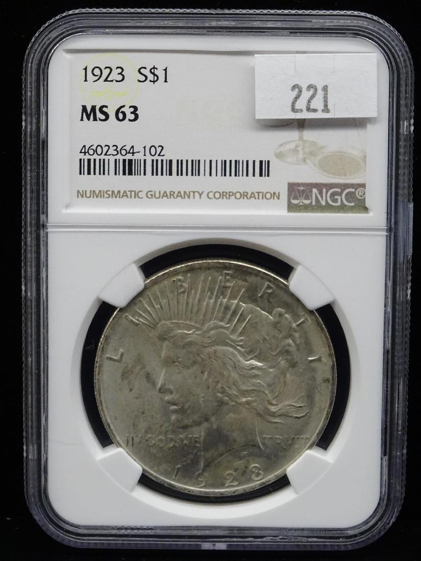 1923 PEACE SILVER DOLLAR: MS63 BY NGS