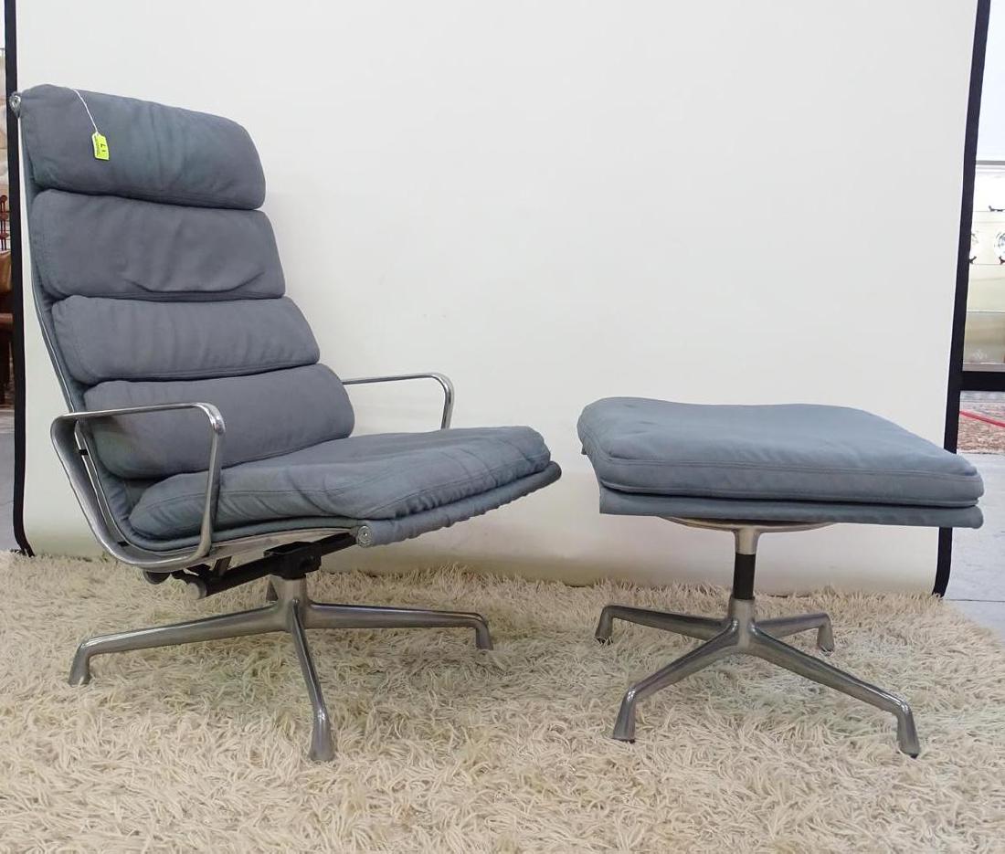 CHARLES EAMES FOR HERMAN MILLER LOUNGE OTTOMAN: ALUMINUM GROUP CHAIR AND OTTOMAN,"SOFT PAD" SEATING. GOOD VINTAGE CONDITION