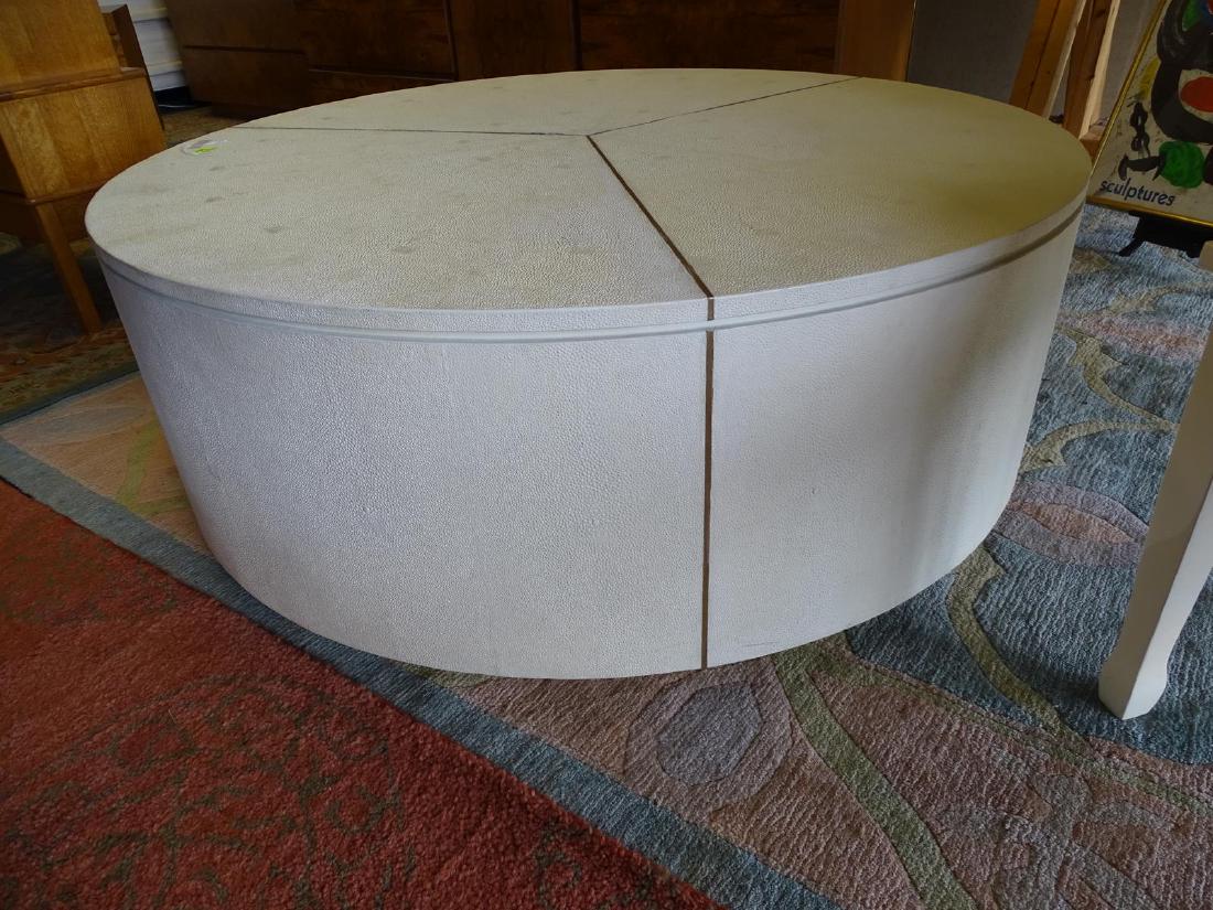 KARL SPRINGER (ATTR.) SHAGREEN & BRASS TABLE: 48"DIA., 17"H