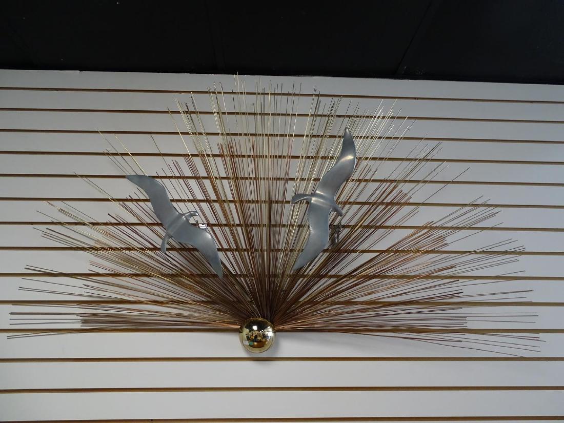 CURTIS JERE "SUNSET WITH GULLS" METAL WALL ART: REMNANTS OF SIGNATURE. 58"X32"