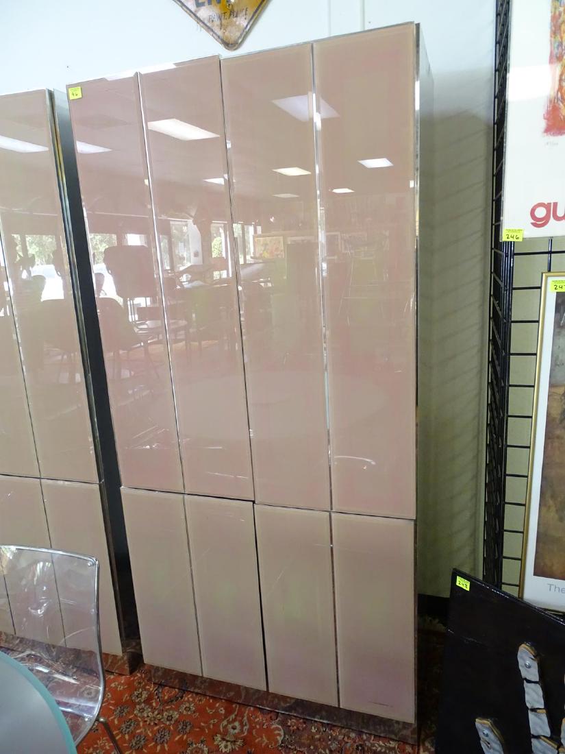 ELLO MIRRORED/GLASS WALL CABINET: 36"W, 21"D, 77"H. Originally part of a wall system, does have mounting holes in one side. Could go together with lot 240.