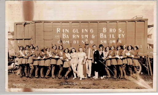 EDWARD J. KELTY (AMERICAN, 1888-1967) PHOTOGRAPH: LARGE FORMAT, ORIGINAL KELTY PHOTOGRAPH DEPICTING RINGLING BROTHERS AND BARNUM & BAILEY CIRCUS HIGH SCHOOL DISPLAY, BALTIMORE, MARYLAND, MARY 21, 1938. HAD BEEN ROLLED AND DOES SHOW A FEW VERTICAL