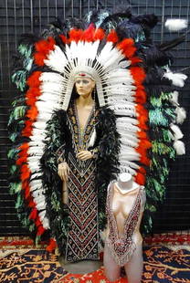 "ROGANA" WARDROBE: STUNNING BEDAZZLED GOWN AND LEOTARD ACCOMPANIED BY COMPLETE FEATHER HEADDRESS. ROGANA WAS KNOWN AS THE "BARONESS OF BALANCE" HAVING PERFORMED ON RBBB AND SEVERAL OTHER SHOWS.