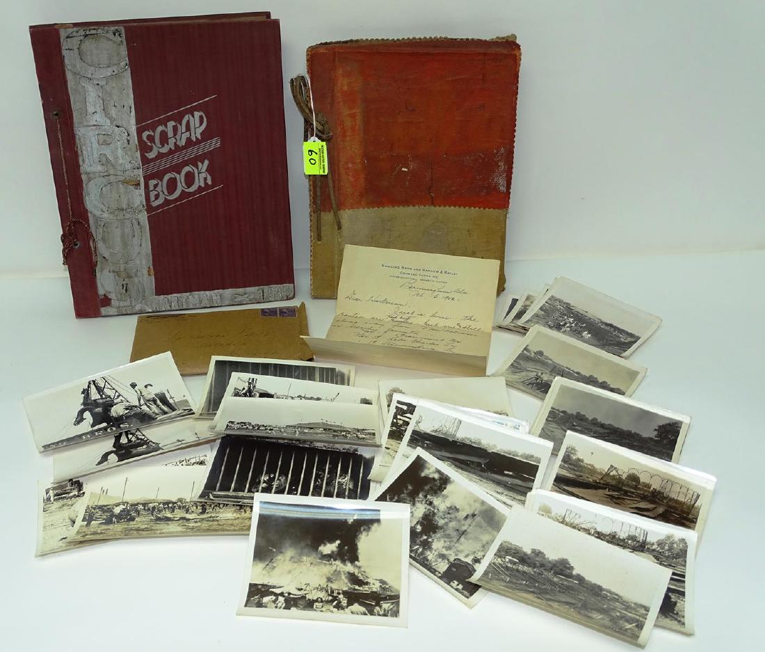 WALTER MCCLAIN (RBBB) SCRAPBOOK, LETTER, PHOTOS: A NEAT COLLECTION OF WALTER MCCLAIN SCRAPBOOKS (HAVING BELONGED TO DEAR FRIEND HARTMAN MORITZ). INCLUDED IS A PACKET OF PHOTOGRAPHS OF THE AUGUST 3RD, 1942 RINGLING MENAGERIE FIRE IN CLEVELAND, OHIO. 