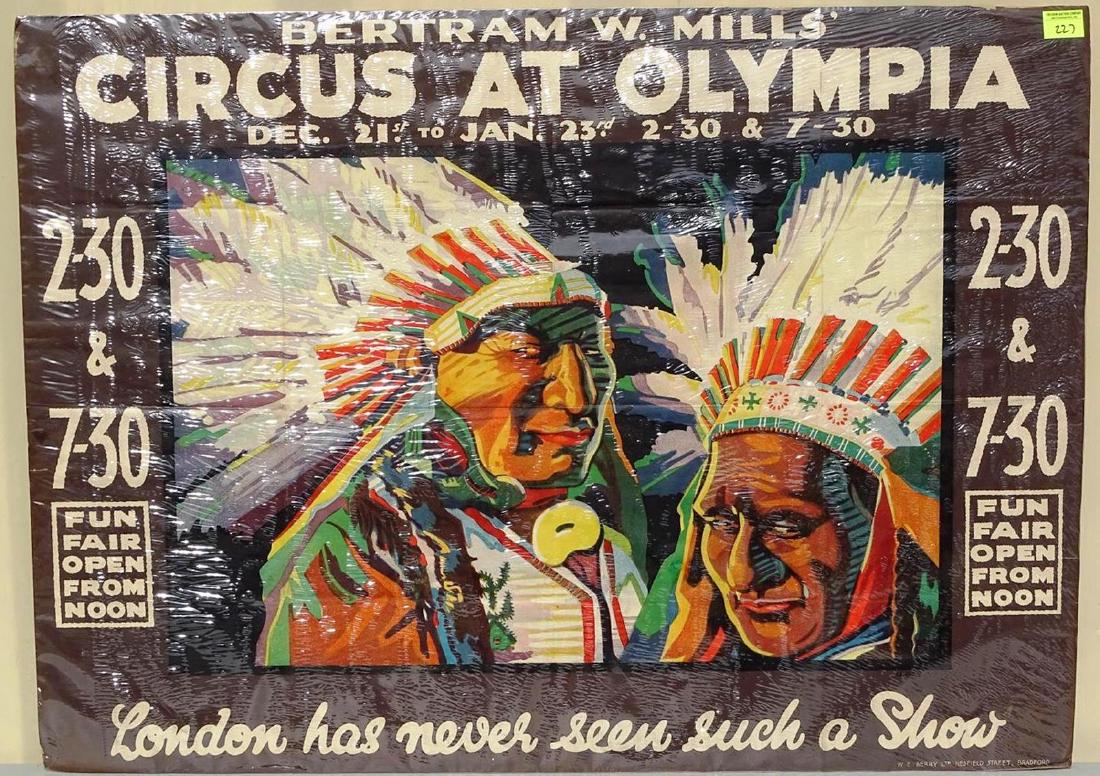 BERTRAM W. MILLS CIRCUS AT OLYMPIA (ENGLAND) POSTER: 1933. A W.F. BERRY LTD. LITHOGRAPH. OVERALL GOOD CONDITION