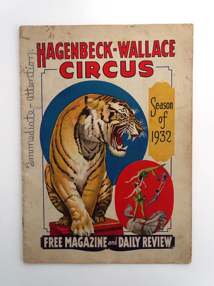 1932 HAGENBECK-WALLACE CIRCUS MAGAZINE/REVIEW: A FEW NOTATIONS IN PENCIL. STAPLES IN BINDING MISSING.